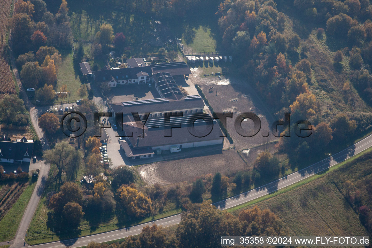 Hagenbach in the state Rhineland-Palatinate, Germany from the plane