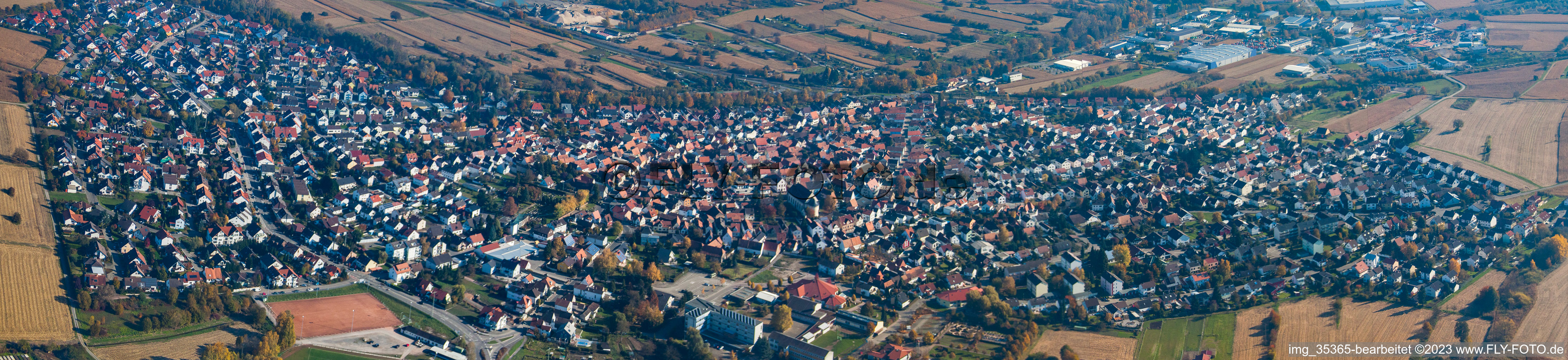 Aerial view of Panorama in Hagenbach in the state Rhineland-Palatinate, Germany