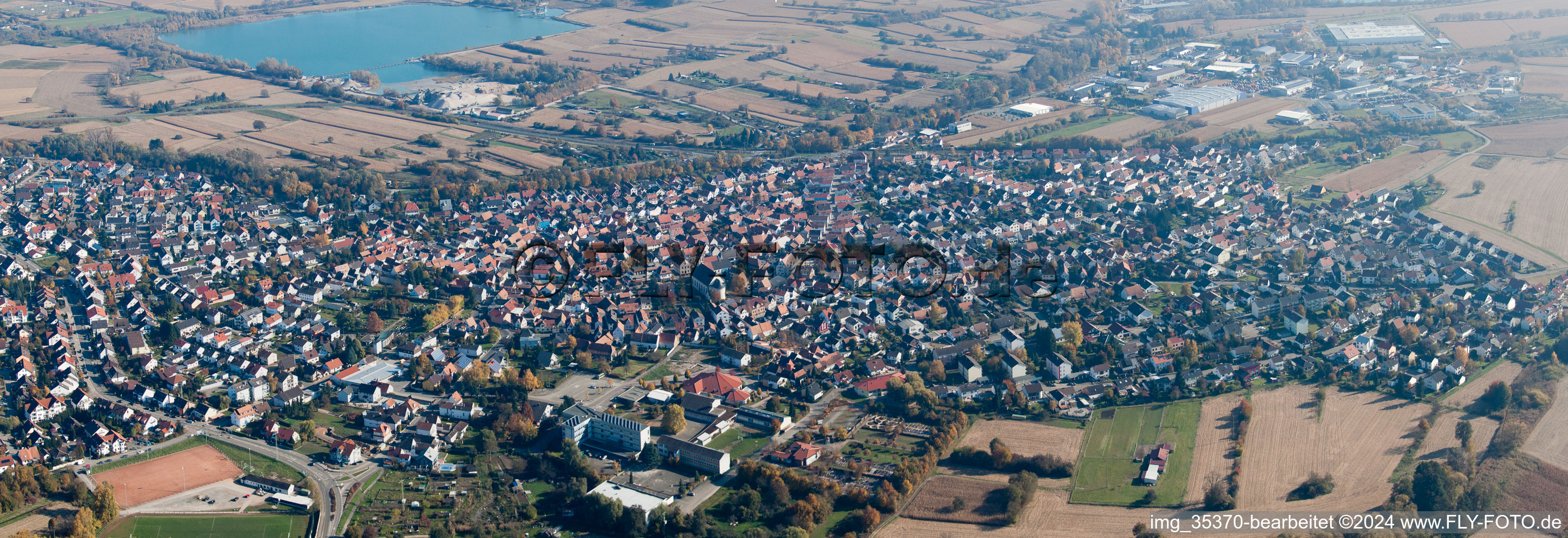 Panoramic perspective Town View of the streets and houses of the residential areas in Hagenbach in the state Rhineland-Palatinate, Germany