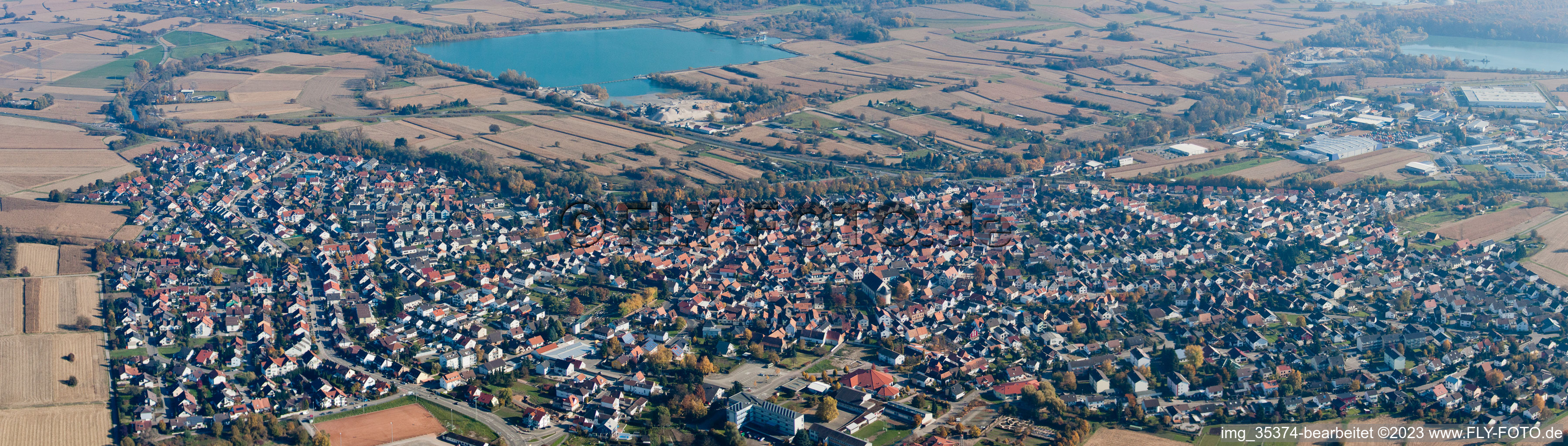 Aerial photograpy of Panorama in Hagenbach in the state Rhineland-Palatinate, Germany