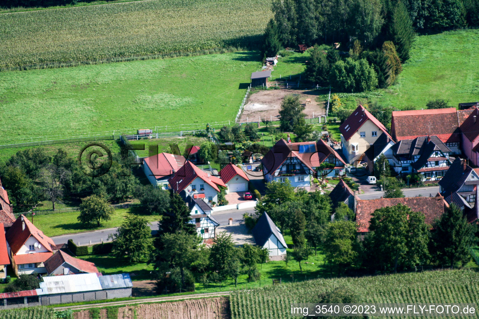 Schleithal in the state Bas-Rhin, France from the drone perspective