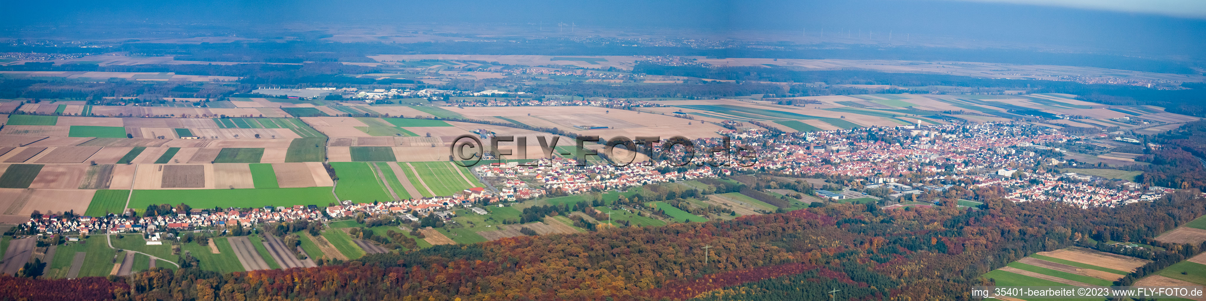 Aerial view of Panorama from the southwest in Kandel in the state Rhineland-Palatinate, Germany
