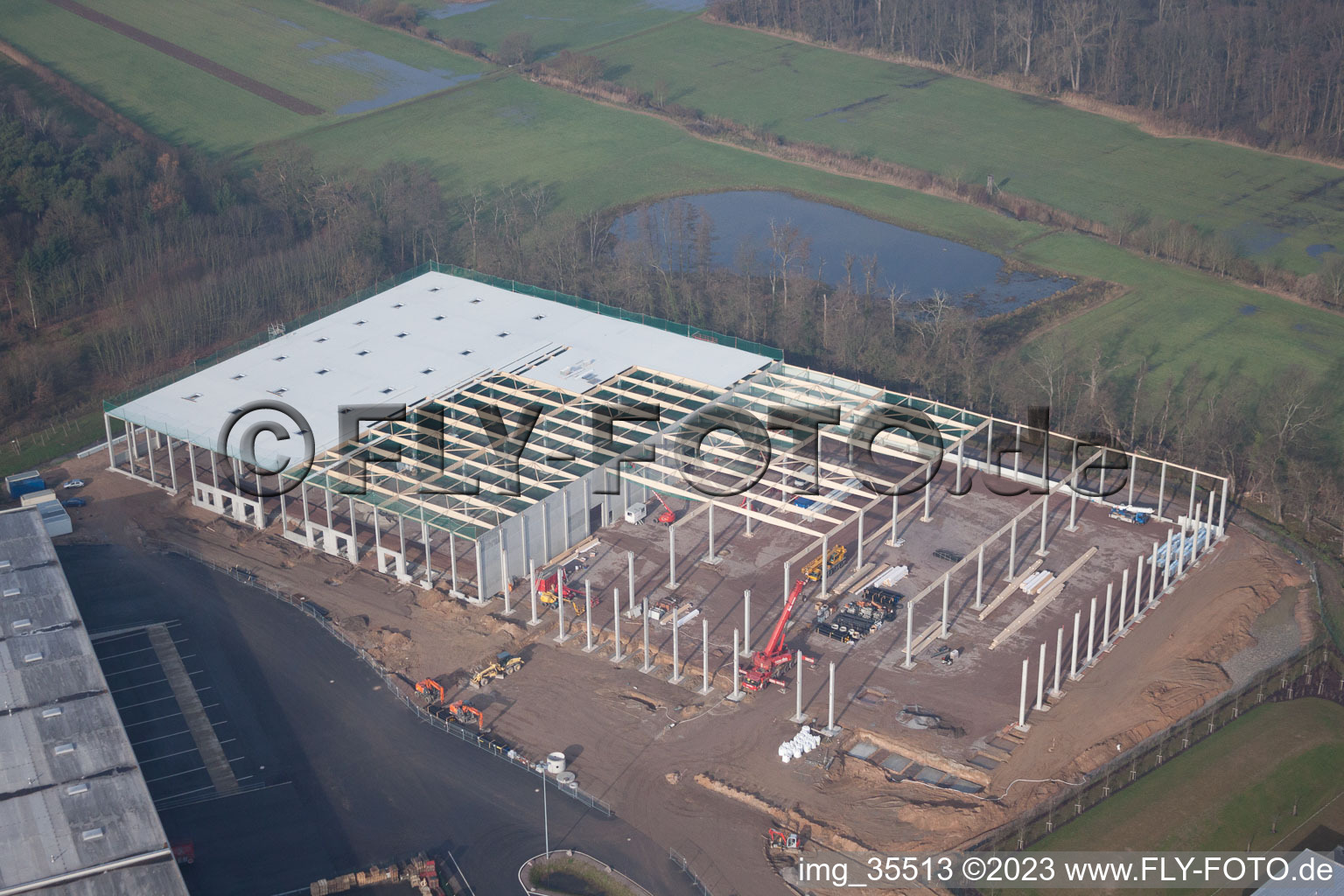 Commercial area, Gazely Logistics Center 2nd construction phase in the district Minderslachen in Kandel in the state Rhineland-Palatinate, Germany out of the air