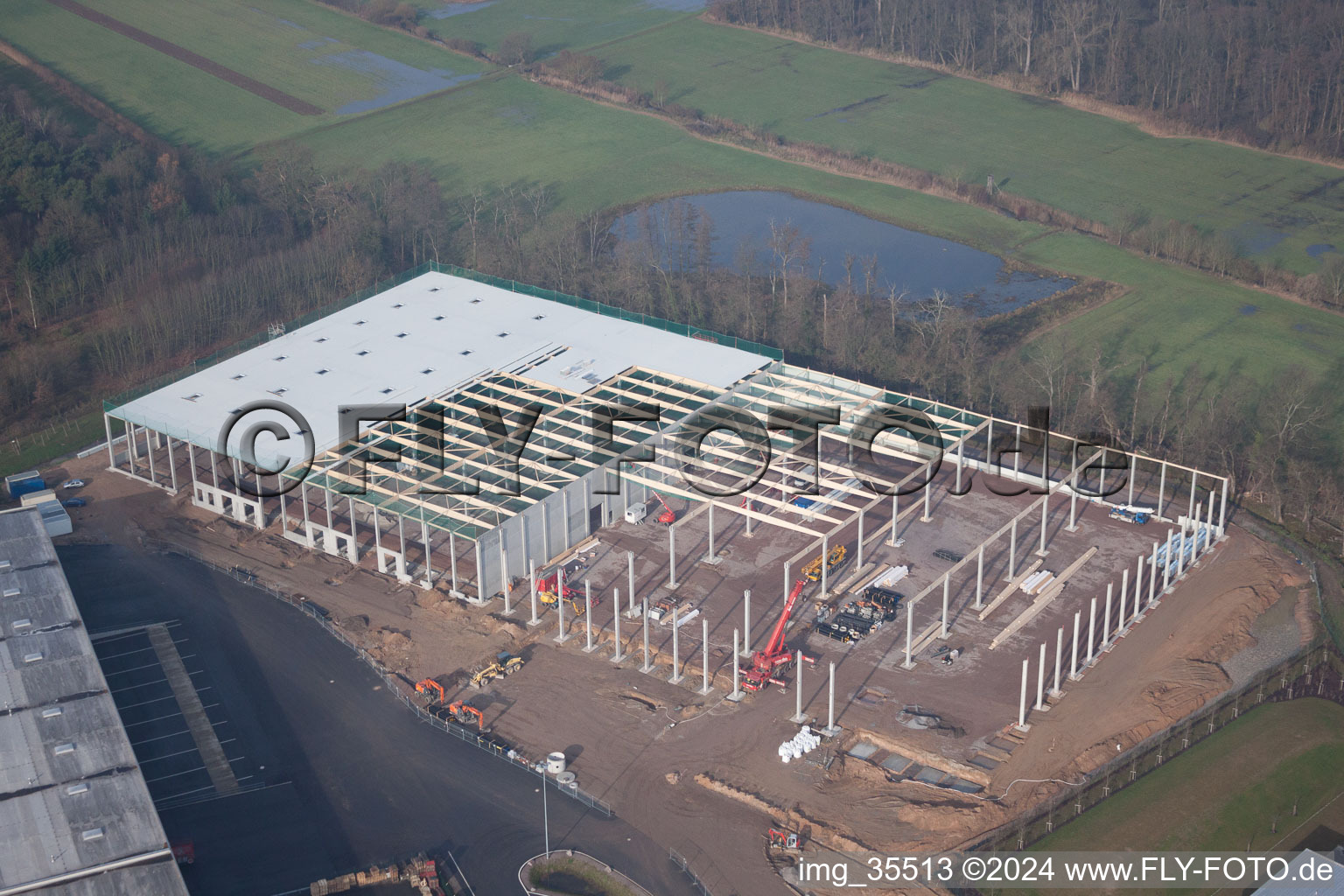 Industrial area, Gazely Logistics Center 2nd construction phase in the district Minderslachen in Kandel in the state Rhineland-Palatinate, Germany out of the air