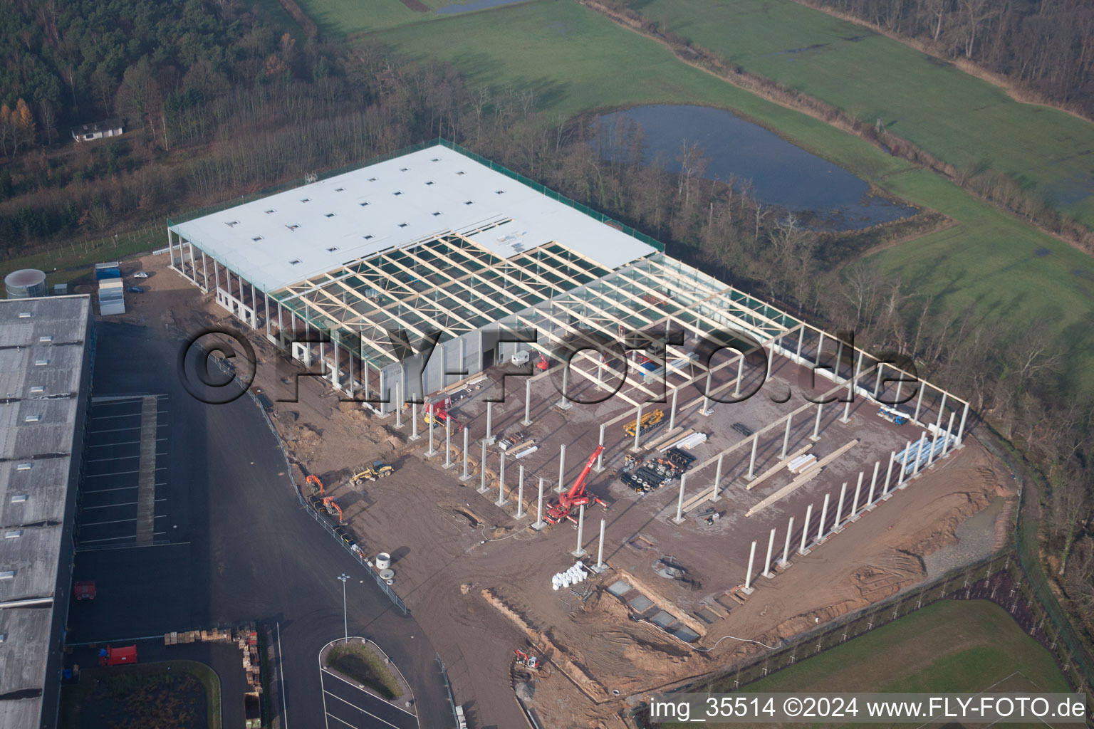 Industrial area, Gazely Logistics Center 2nd construction phase in the district Minderslachen in Kandel in the state Rhineland-Palatinate, Germany seen from above