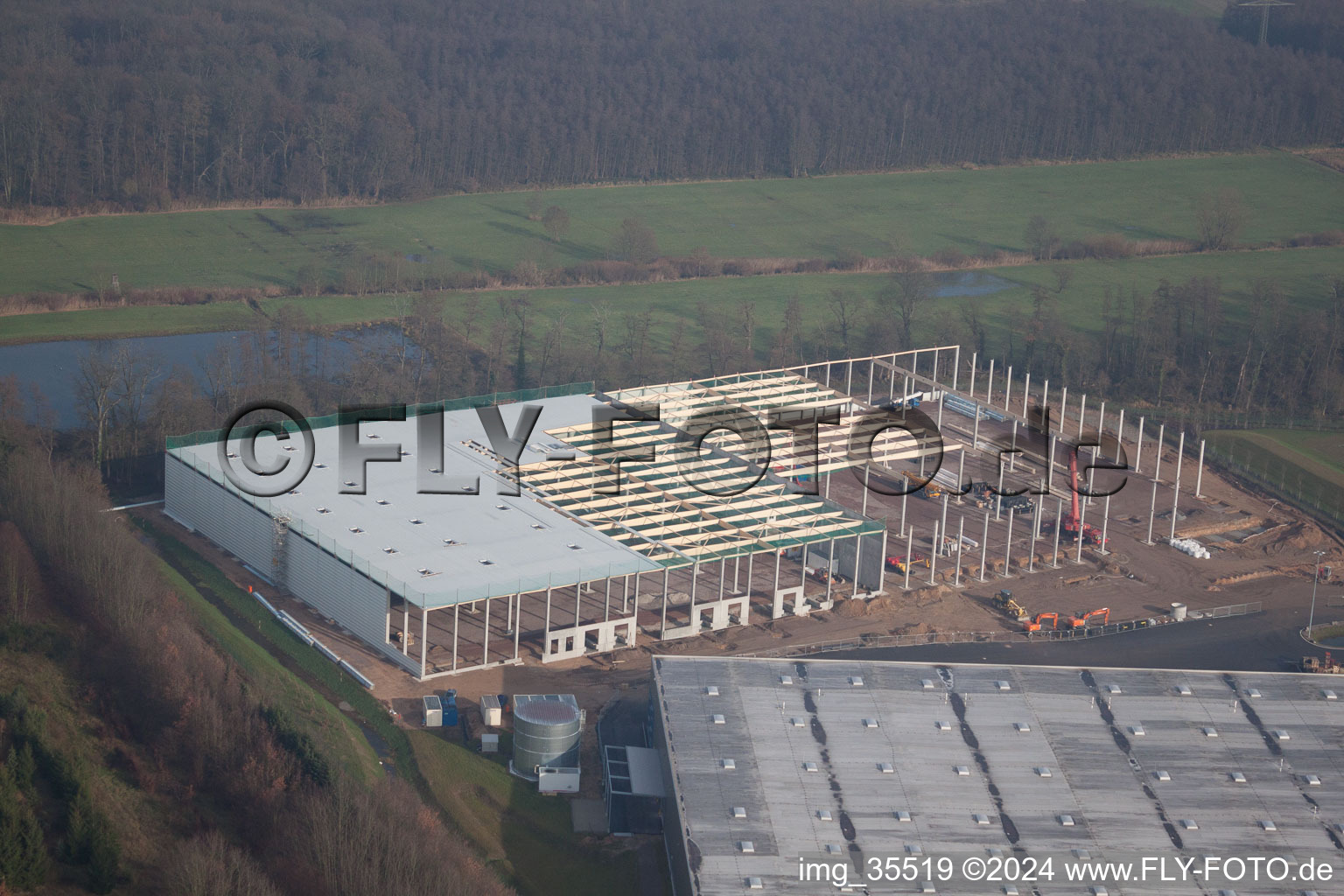 Industrial area, Gazely Logistics Center 2nd construction phase in the district Minderslachen in Kandel in the state Rhineland-Palatinate, Germany from the plane