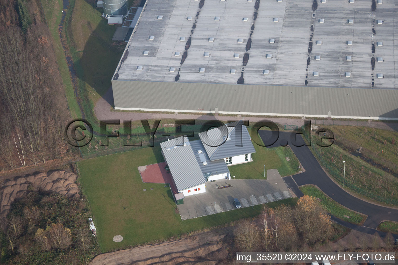 Horst industrial area in the district Minderslachen in Kandel in the state Rhineland-Palatinate, Germany viewn from the air