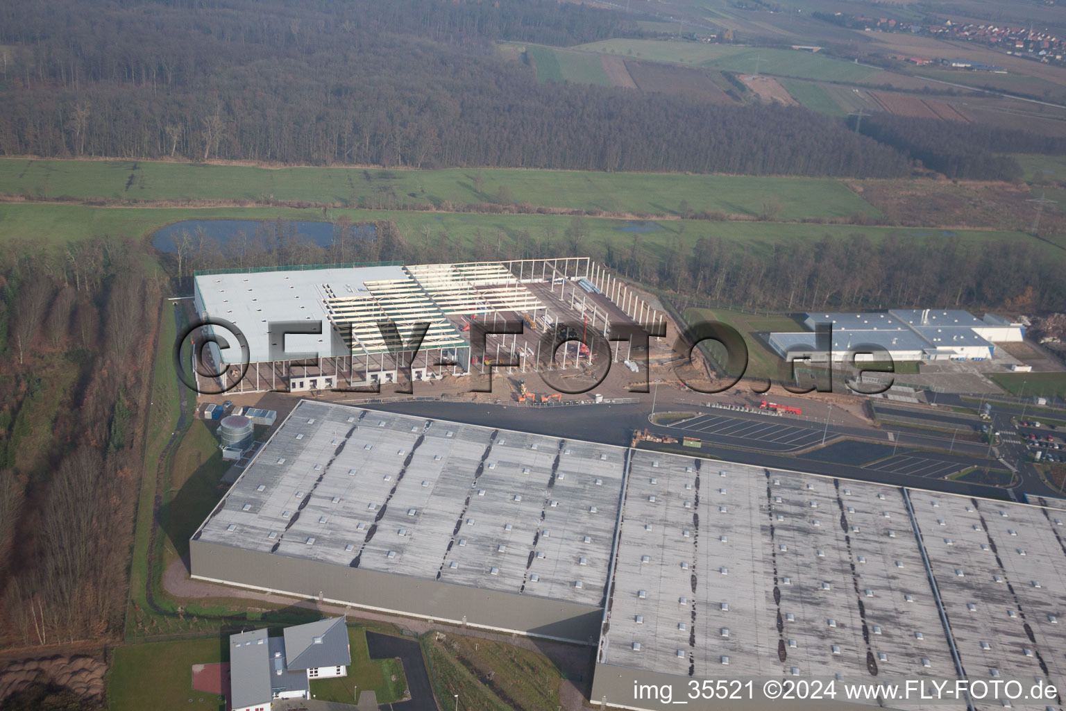 Bird's eye view of Industrial area, Gazely Logistics Center 2nd construction phase in the district Minderslachen in Kandel in the state Rhineland-Palatinate, Germany