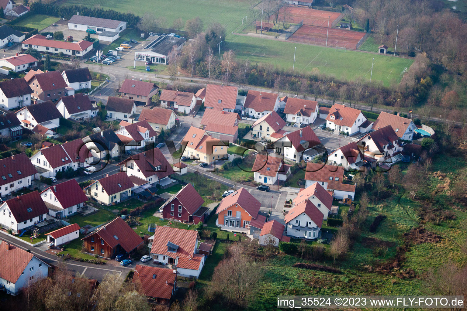 Aerial view of New development area in Winden in the state Rhineland-Palatinate, Germany