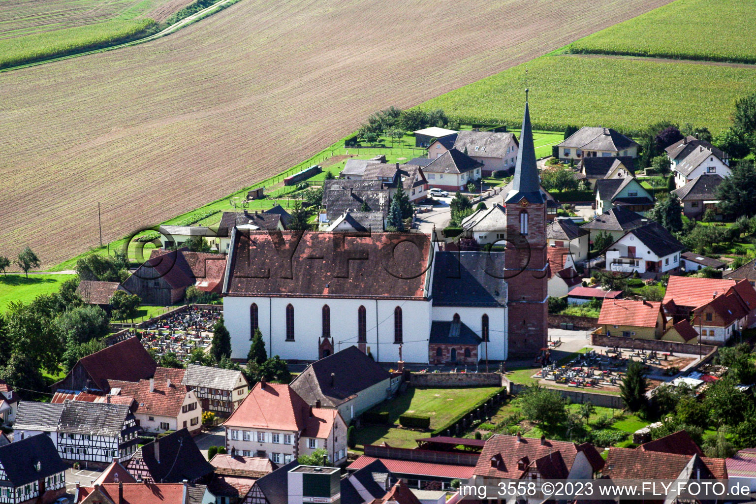 Schleithal in the state Bas-Rhin, France seen from a drone