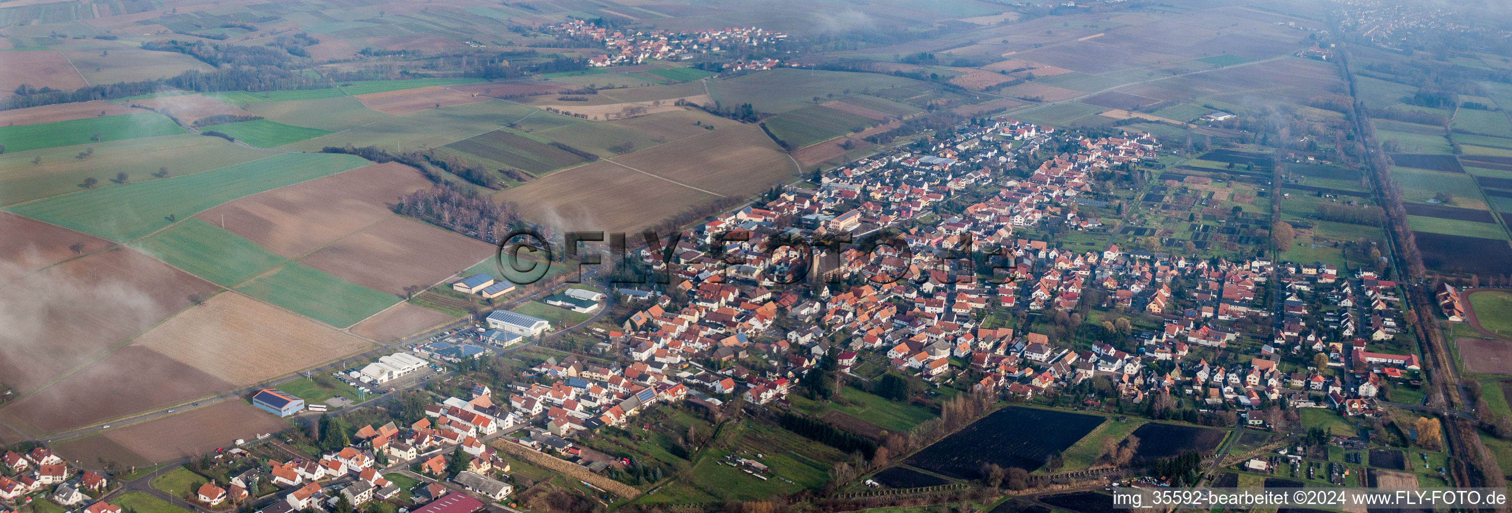 Panoramic perspective Town View of the streets and houses of the residential areas in Steinfeld in the state Rhineland-Palatinate, Germany