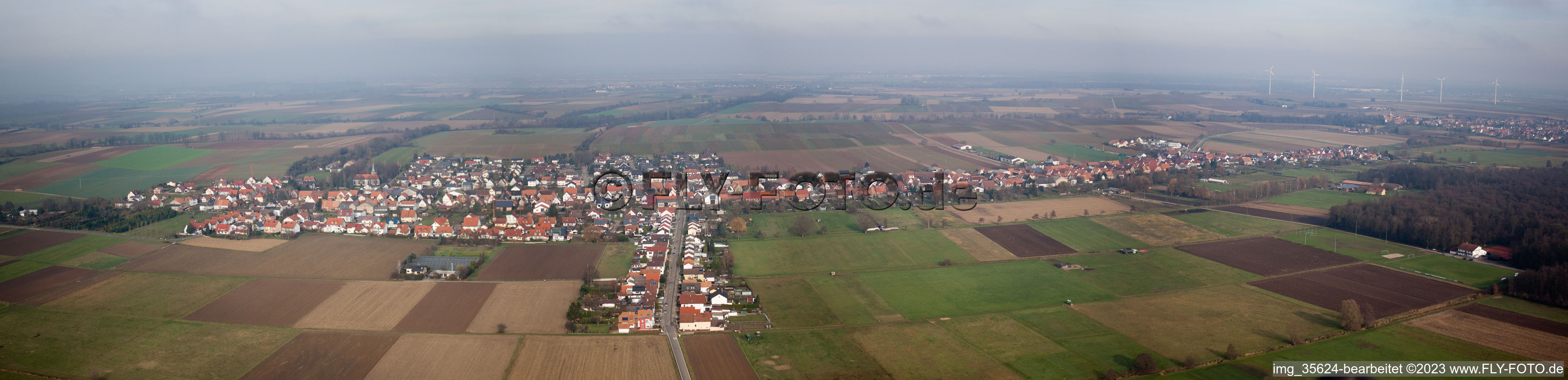 Aerial view of Panorama in Freckenfeld in the state Rhineland-Palatinate, Germany