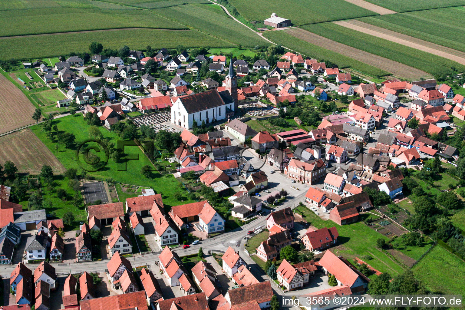 Schleithal in the state Bas-Rhin, France seen from above