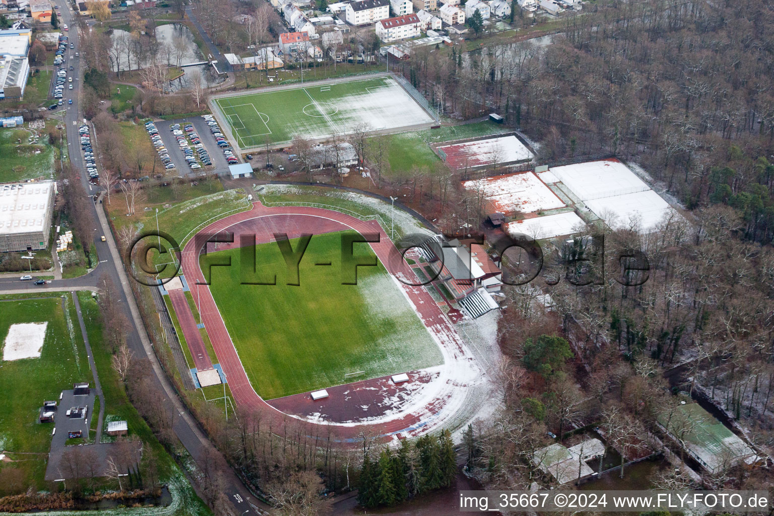 Aerial photograpy of Bienwald Stadium in Kandel in the state Rhineland-Palatinate, Germany