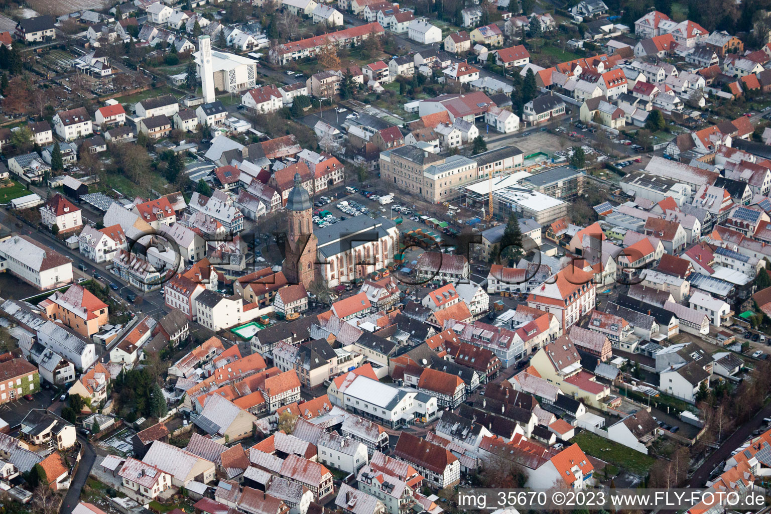 Aerial view of Marketplace in Kandel in the state Rhineland-Palatinate, Germany