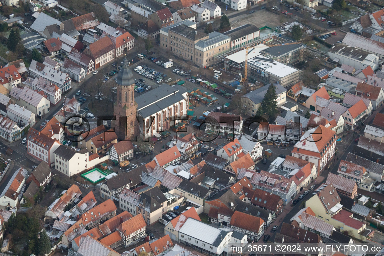 Christmas market at Plätzl and around St. George's Church in Kandel in the state Rhineland-Palatinate, Germany