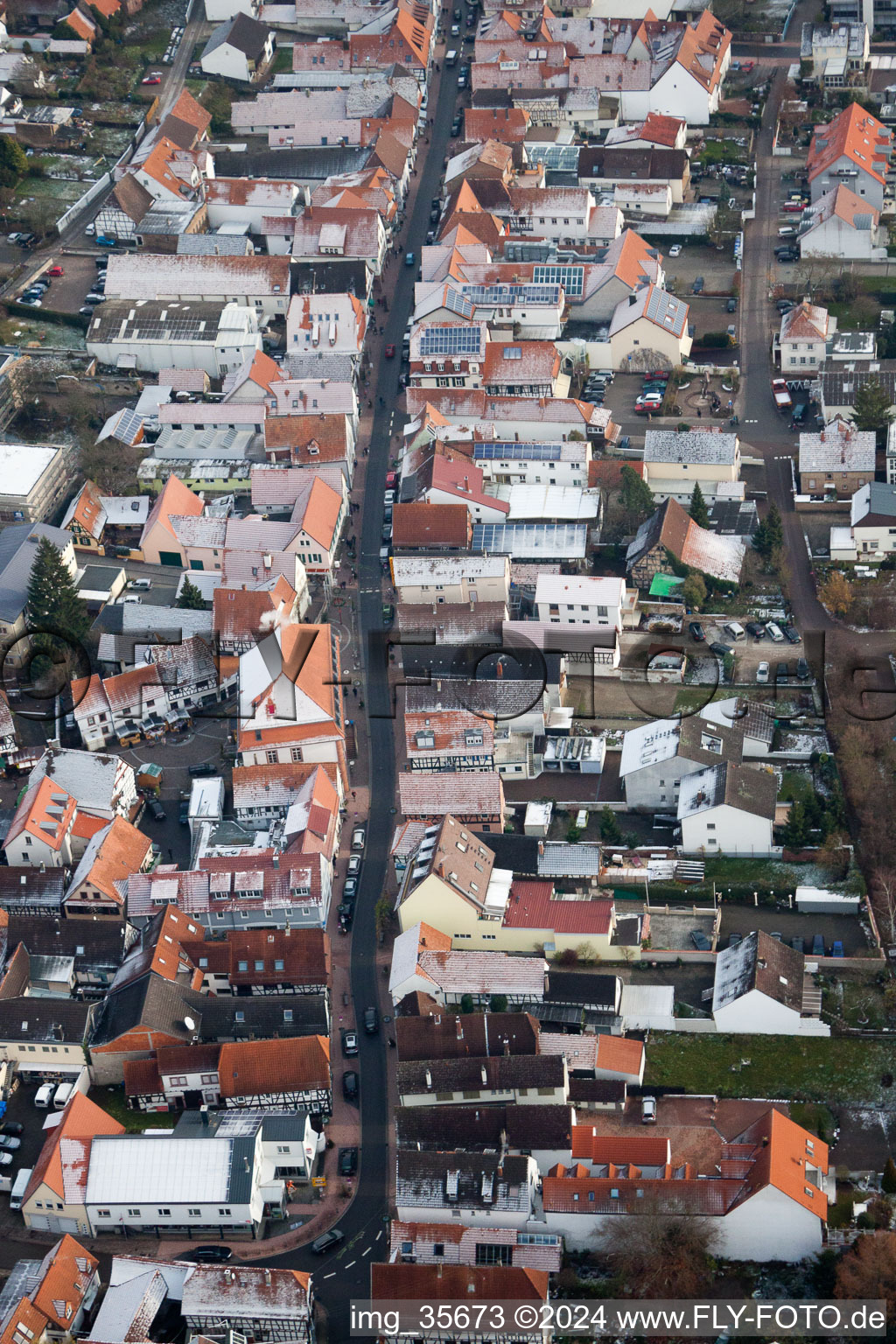 Aerial view of Main Street in Kandel in the state Rhineland-Palatinate, Germany