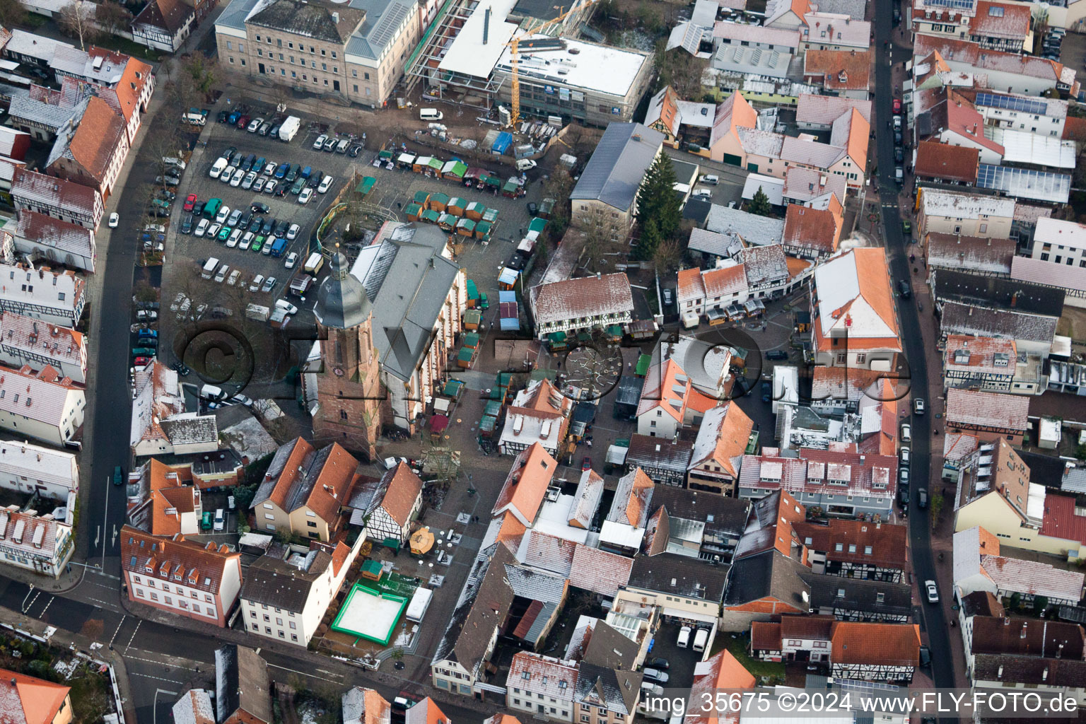 Aerial photograpy of Marketplace in Kandel in the state Rhineland-Palatinate, Germany