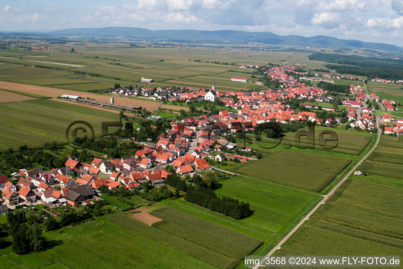 Schleithal in the state Bas-Rhin, France viewn from the air