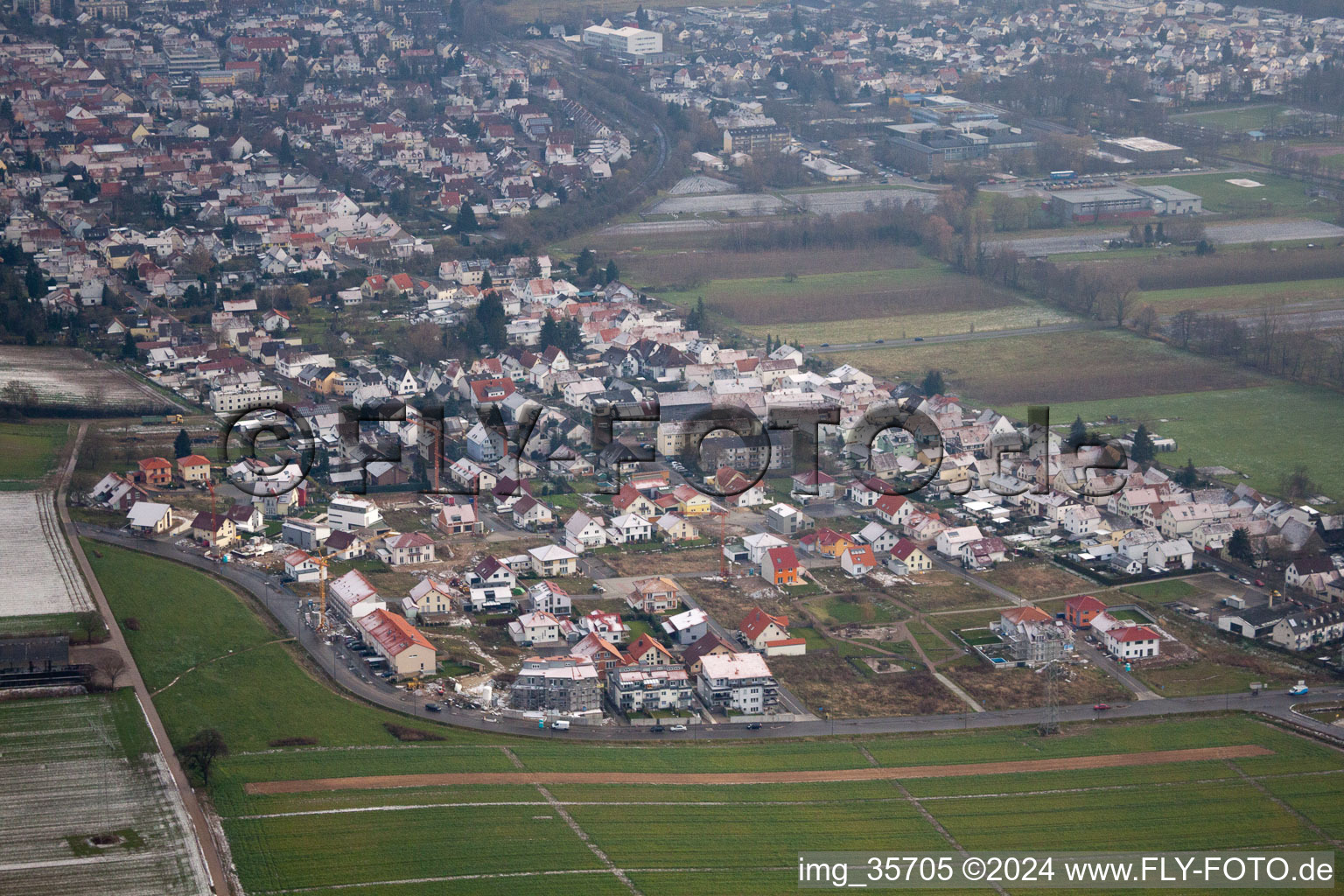 Aerial view of New development area Höhenweg in Kandel in the state Rhineland-Palatinate, Germany