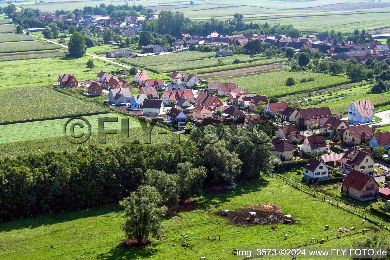 Niederlauterbach in the state Bas-Rhin, France seen from above