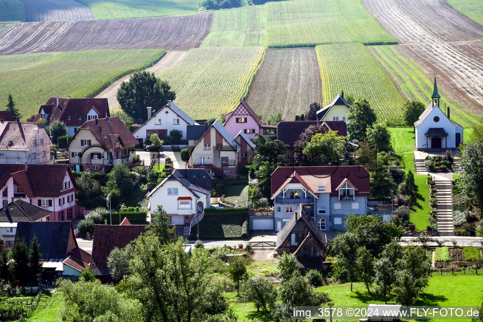 Niederlauterbach in the state Bas-Rhin, France viewn from the air