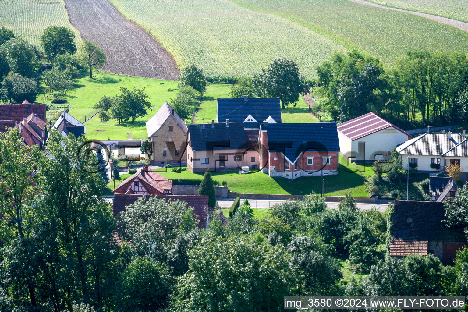 Drone recording of Niederlauterbach in the state Bas-Rhin, France