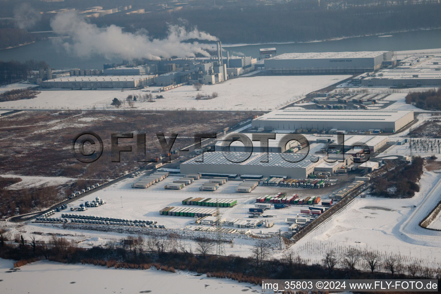 Oberwald Industrial Area in Wörth am Rhein in the state Rhineland-Palatinate, Germany from the drone perspective