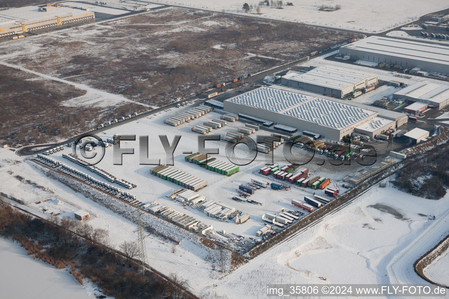 Oberwald Industrial Area in Wörth am Rhein in the state Rhineland-Palatinate, Germany seen from a drone