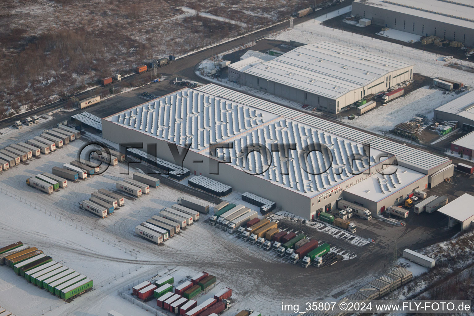 Aerial view of Oberwald Industrial Area in Wörth am Rhein in the state Rhineland-Palatinate, Germany