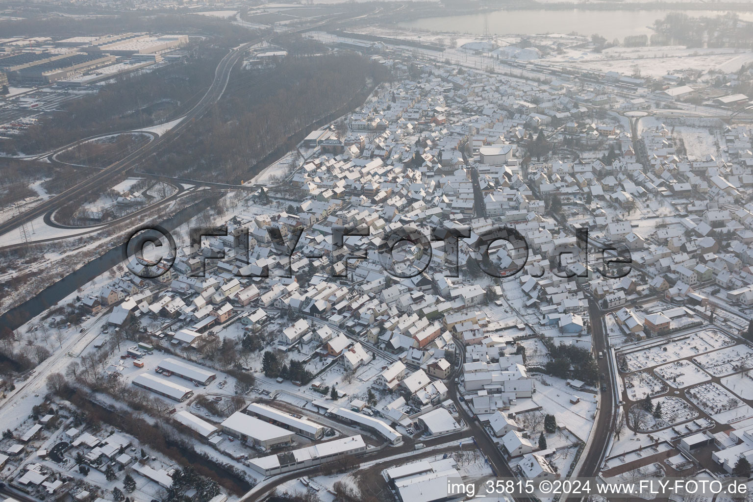 Drone recording of Wörth am Rhein in the state Rhineland-Palatinate, Germany