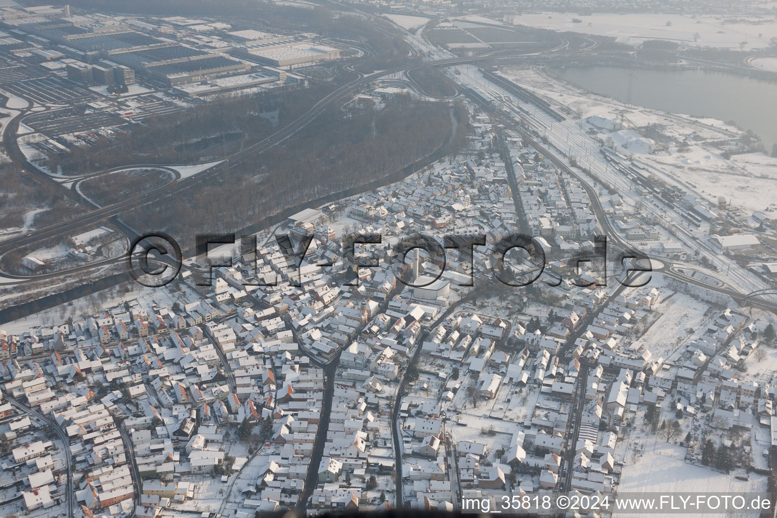 Wörth am Rhein in the state Rhineland-Palatinate, Germany from a drone