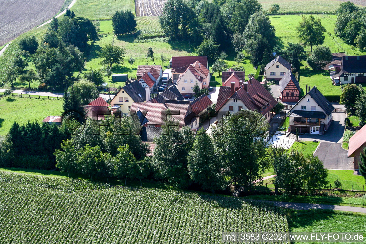 Niederlauterbach in the state Bas-Rhin, France from the drone perspective