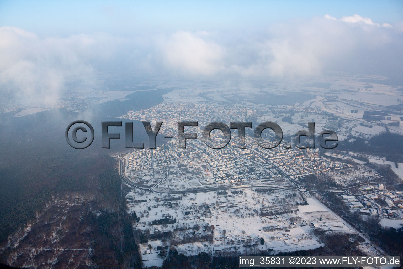 Jockgrim in the state Rhineland-Palatinate, Germany seen from above