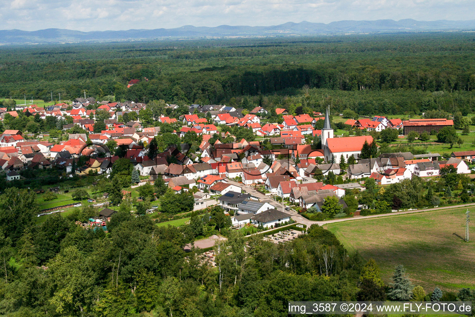 Bird's eye view of Scheibenhardt in Scheibenhard in the state Bas-Rhin, France