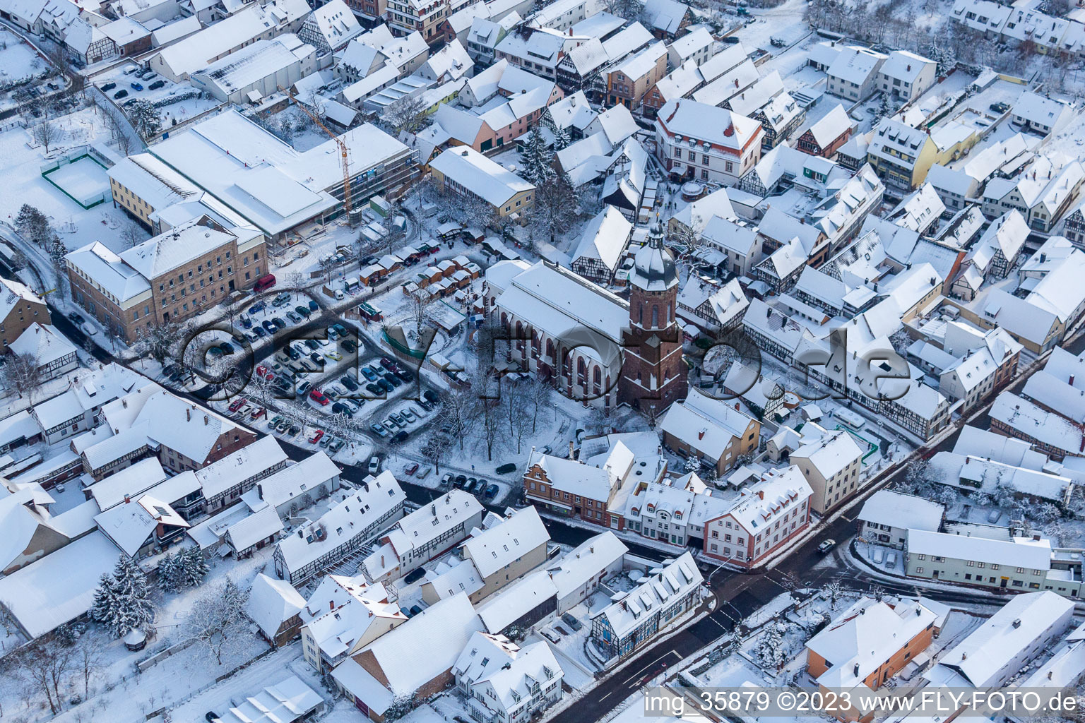 Aerial photograpy of In the snow in Kandel in the state Rhineland-Palatinate, Germany