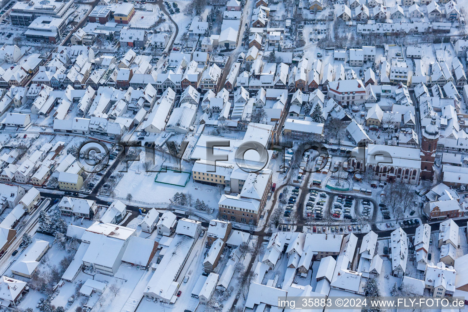 Oblique view of In the snow in Kandel in the state Rhineland-Palatinate, Germany