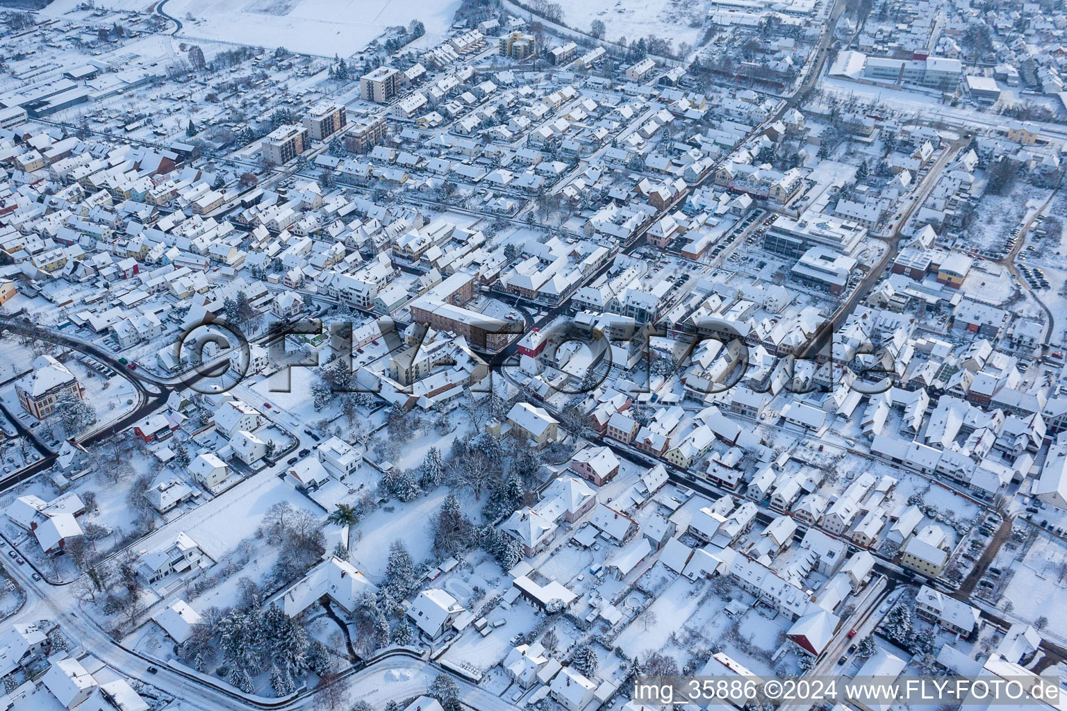 In the snow in Kandel in the state Rhineland-Palatinate, Germany out of the air