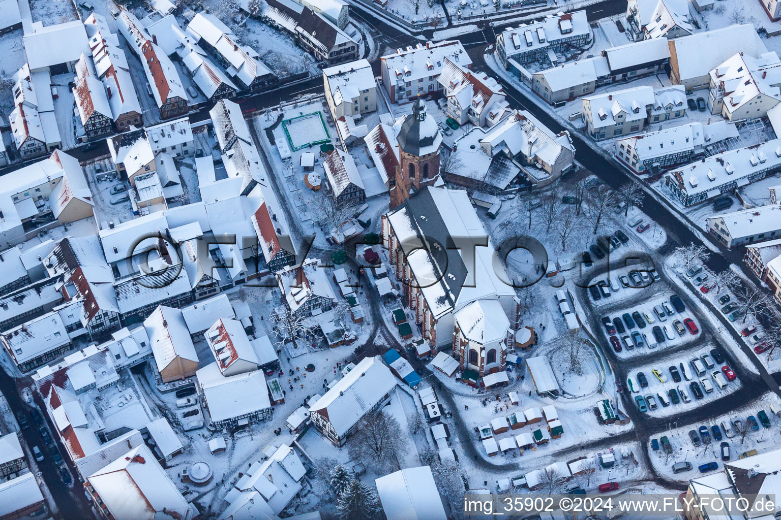 Christmas market at Plätzl and market square in Kandel in the state Rhineland-Palatinate, Germany