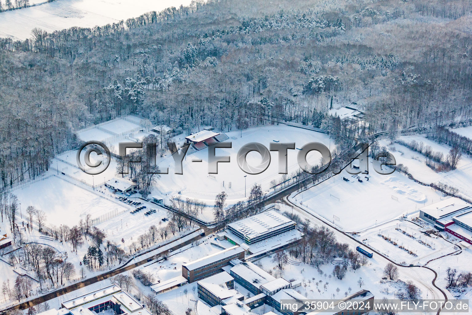 Bienwald Stadium in Kandel in the state Rhineland-Palatinate, Germany from above