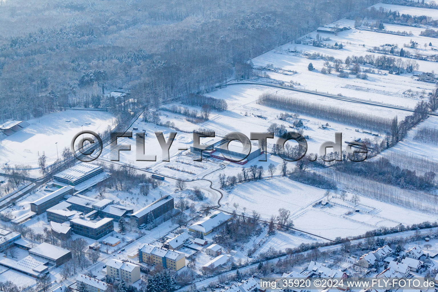 School Center in Kandel in the state Rhineland-Palatinate, Germany seen from above