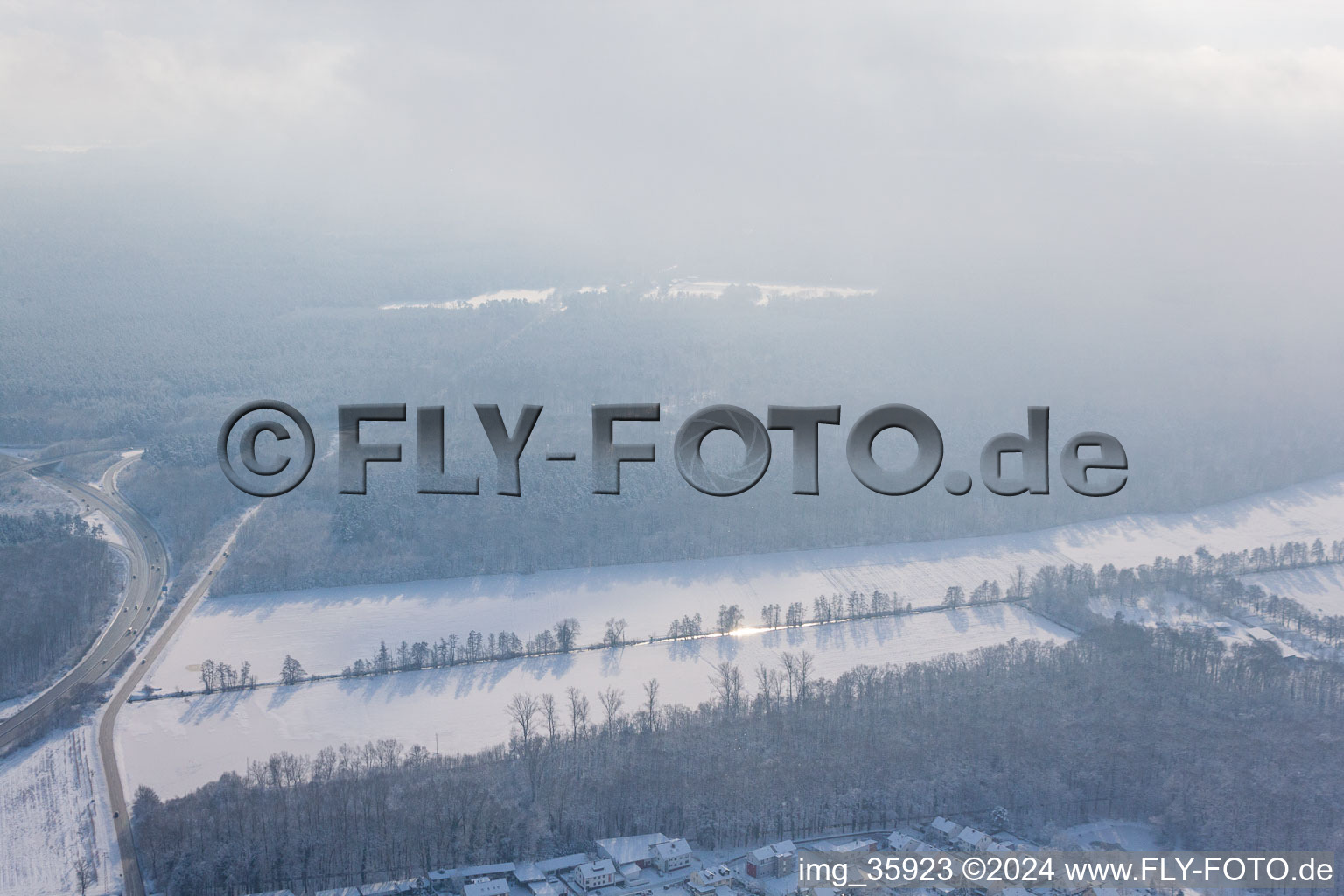 Oblique view of Otterbach Valley in Kandel in the state Rhineland-Palatinate, Germany