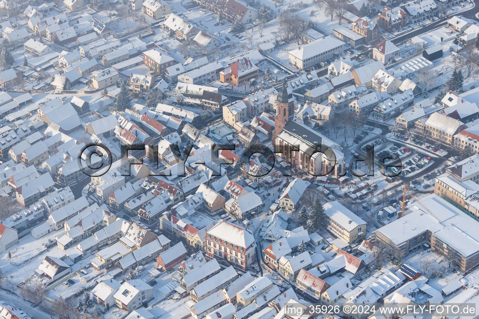 Drone image of In the snow in Kandel in the state Rhineland-Palatinate, Germany