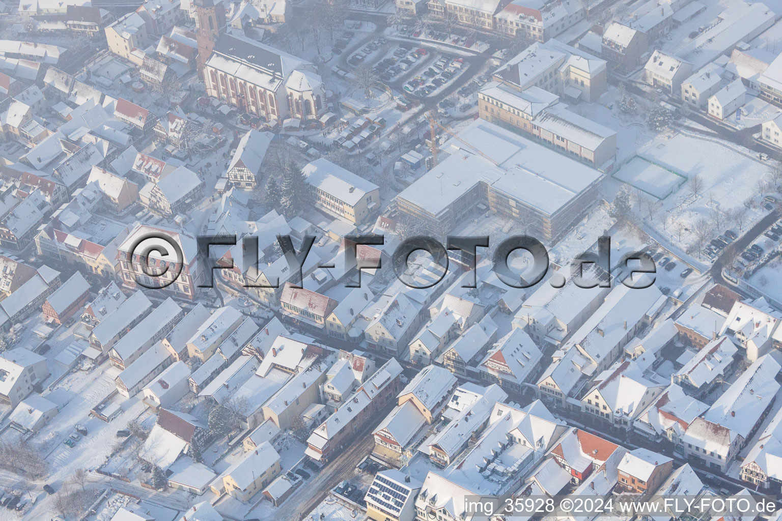 Aerial photograpy of Main Street in Kandel in the state Rhineland-Palatinate, Germany