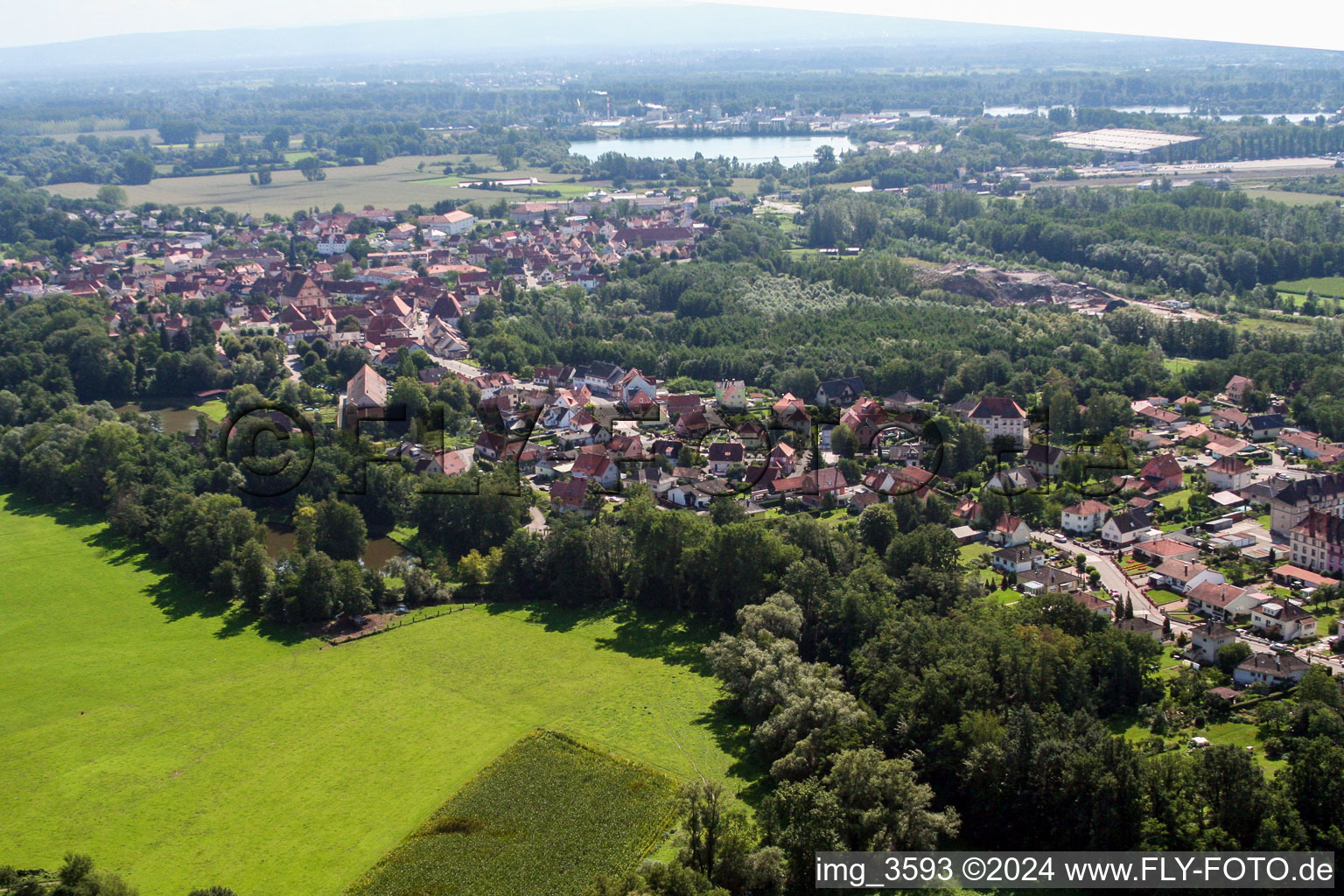 Lauterbourg in the state Bas-Rhin, France seen from above