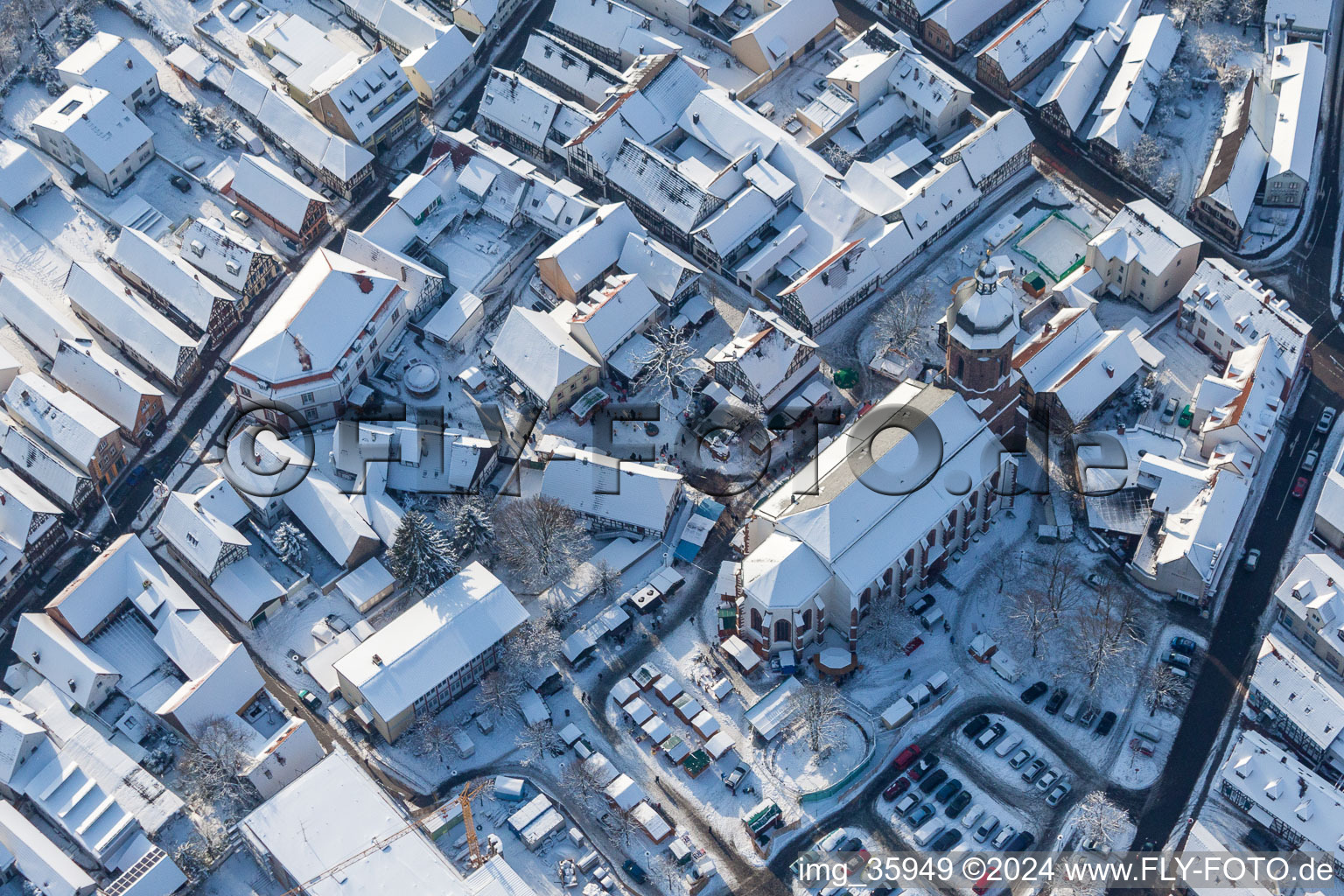 Christmas market around St. George's Church in Kandel in the state Rhineland-Palatinate, Germany