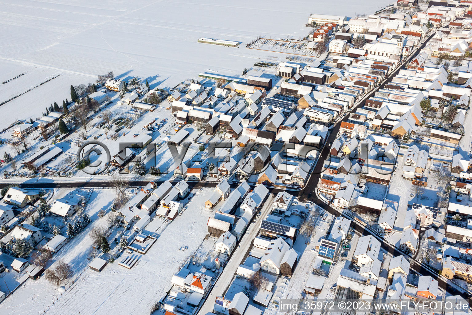 In winter/snow in the district Hayna in Herxheim bei Landau/Pfalz in the state Rhineland-Palatinate, Germany out of the air