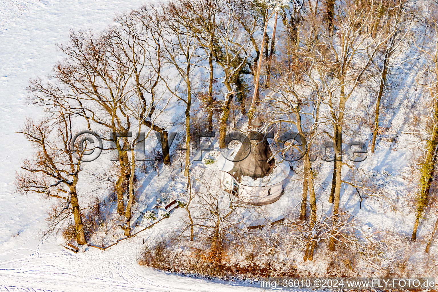 St. Mary's Chapel in winter with snow in the district Hayna in Herxheim bei Landau in the state Rhineland-Palatinate, Germany