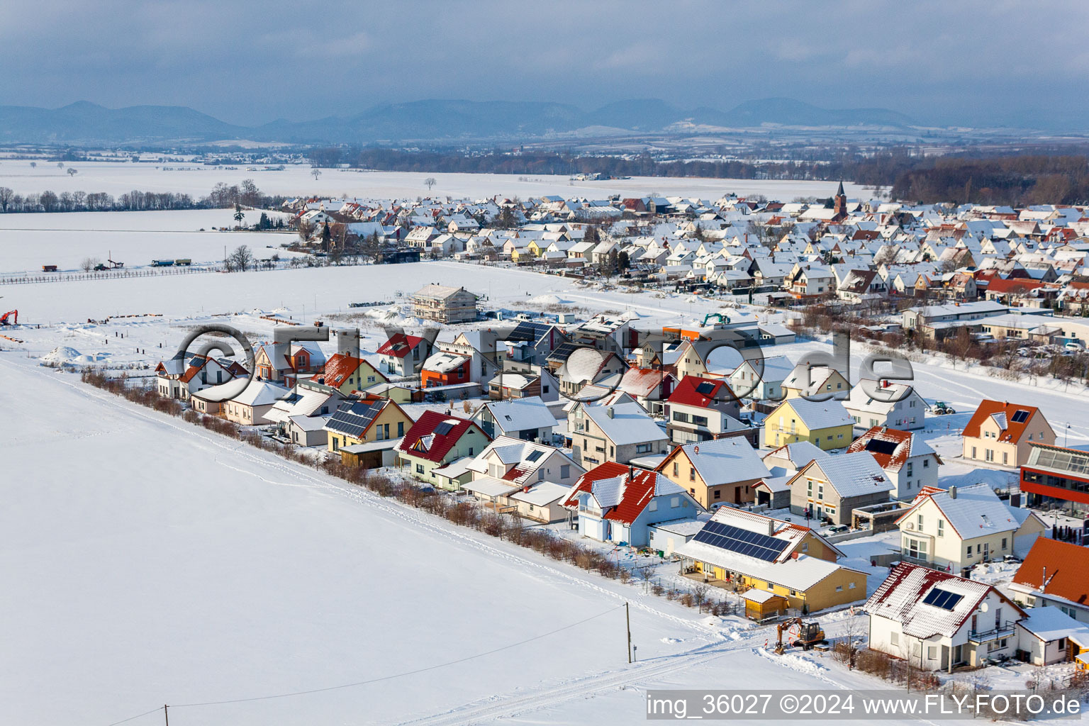 Drone image of New development area Brotäcker in Steinweiler in the state Rhineland-Palatinate, Germany