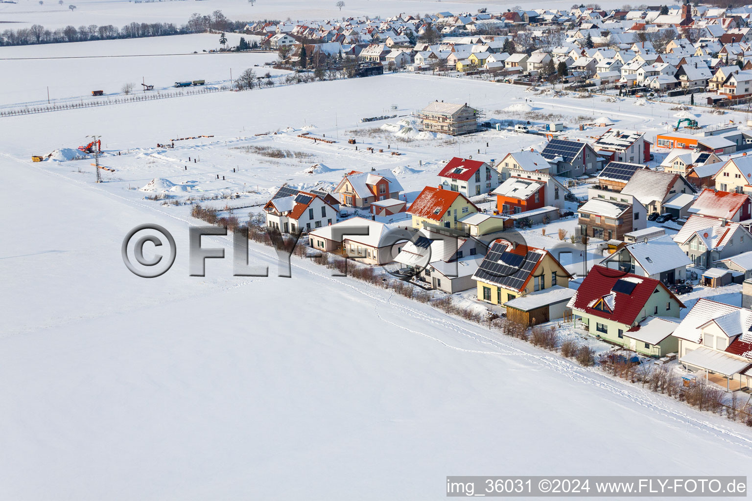 New development area Brotäcker in Steinweiler in the state Rhineland-Palatinate, Germany from a drone